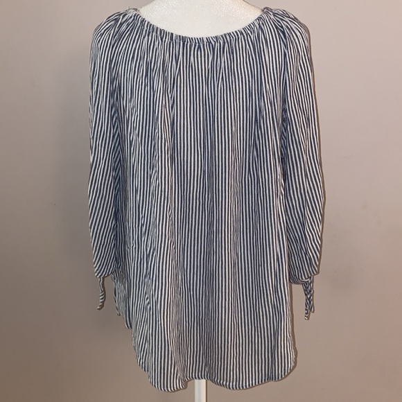 Francesca’s “Blue Rain” Boho Stripe Embroidered 3/4 Sleeve Blouse - Picture 5 of 14
